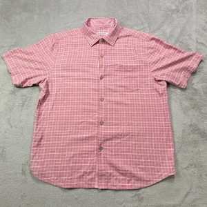 Tommy Bahama Camp Button Up Shirt Men’s L Pink 100% Silk Hawaiian Checkered - Picture 1 of 6