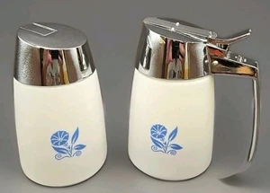 1959 Dispensers Inc Blue Morning Glory Milk Glass Sugar & Syrup Creamer Server - Picture 1 of 20