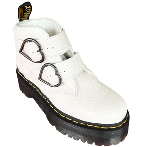 Dr Martens Devon White Napa Leather Heart Buckle Platform Boots US 7 - Picture 1 of 7