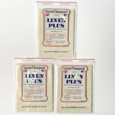 Lot of 3 Ginnie Thompson Linen Plus Cross Stitch Fabric 28-Count 12x18" Natural - Image 1 of 4
