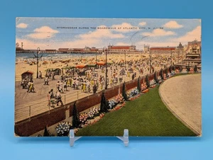 Atlantic City NJ Promenade Leinen Postkarte Hortensienweg Strandszene um 1940 - Bild 1 von 2
