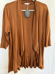 BLUETIME Rust Brown Ruffle Hem Open Front Soft Cardigan Fall Layering Boho M NWT - Picture 1 of 9
