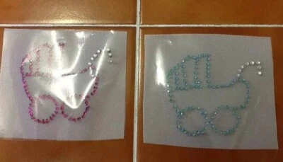 Rhinestone hotfix Pink or Blue Pram iron- on Motif - Image 1 of 3