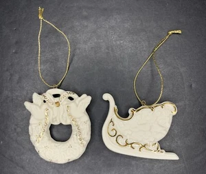 Vintage Set Of 2 Avon Christmas Ornaments White Porcelain 24K Gold Gilding  - Picture 1 of 8