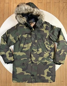 $498 Polo Ralph Lauren Men SMALL Green Camo Parka Down Jacket Faux Fur Hood NEW - Picture 1 of 13