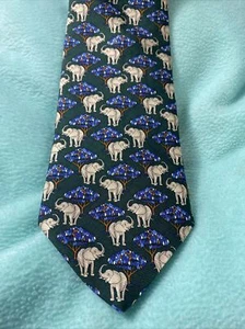 Brooks Brothers Makers Green - Elephant Print - Silk Necktie USA EUC - Picture 1 of 4