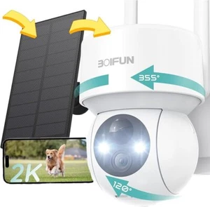 BOIFUN 2K Solar Überwachungskamera Aussen Nachtsicht 4x Zoom Bewegungserkennung - Imagen 1 de 9