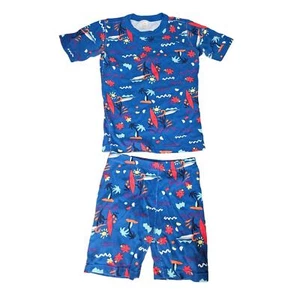Hanna Andersson 14 Organic Cotton Blue 2 Piece Pajama Sleep Surf Short Sleeve - Picture 1 of 3