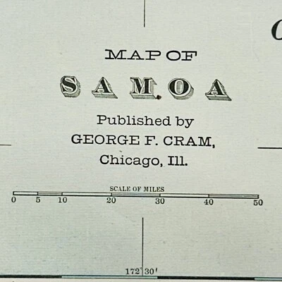 Mapa antiguo de Simoa 1901 Apia Asau Mulifanua Afega Leulumoega Original 11" X 14" Foto 1 de 4