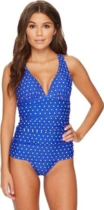 LAUREN RALPH LAUREN Women's Dotted Halter Skirted One-Piece, Blue, 10 - Picture 1 of 3