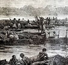 Tippoo Tib Canoe Congo River 1890 Woodcut Victorian Stanley In Africa 1 DWAA2C