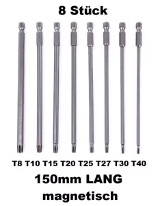 8 Stk Torx Bit Set LANG LOCH 150mm MAGNETISCH T8 T10 T15 T20 T25 T27 T30 T40 - Bild 1 von 3
