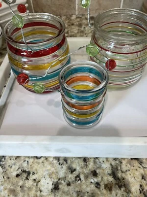 Yankee свечи патио вися чай светильники в полоску банка бисером набор из 3 цветов - Изображение 1 из 4