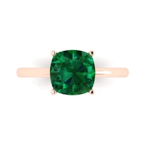 14K Rose Gold Solitaire Engagement Ring for Women, 2.5 ctw Simulated Emerald - Picture 1 of 11