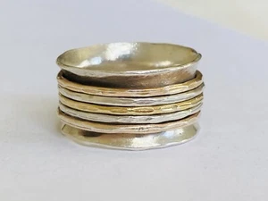 Silpada 'Gold Rush' Fidget Spinner Sterling Silver Wide Band Ring Size 7 R42836 - Picture 1 of 13