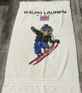 Vintage Ralph Lauren Polo Sport Towel Snowboarding Bear USA American Flag - Picture 1 of 5