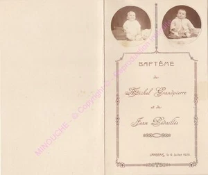 Menu 37130 Langeais Baptism July 6 1925 Michel Grandpierre Jean Pédailles - Picture 1 of 2