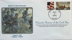 Mort Kunsler Guerra Civil Historia Filatélica Batalla de Cedar Mountain Culpepper VA - Imagen 1 de 2