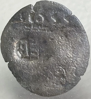 1655 Coin Maravedis Spanish Empire 369 Years Old Pirate Era Nice Counterstamp - Image 1 of 4