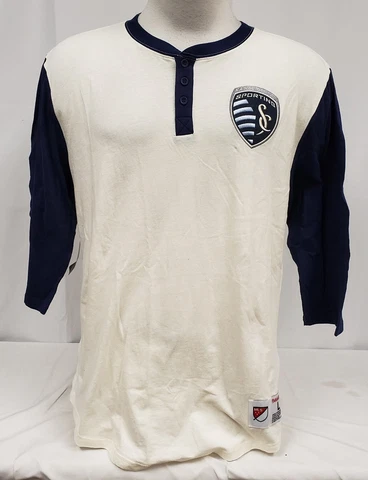 Brand New Men Mitchell&Ness MLS Kansas City Sporting Henley 3/4 Sleeve Shirt -L Cover