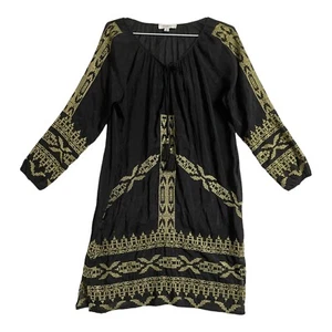 Ollie And Max Womens Dress Size S Black Gold Tunic Long Sleeve V Neck Tassle - Picture 1 of 9