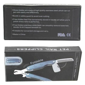 Tagliaunghie per Cani Gatti Multifunzione 3 in 1 Pettine Lima Forbici Pieghevole - Foto 1 di 1