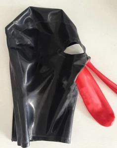 Full cover latex gummi mask open eyes 15cm long nose tube red mouth sheath - Picture 1 of 2