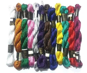 12 Embroidery Silk Threads assorted Skeins, 12 different Colours metallic floss  - Picture 1 of 3