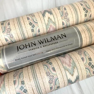 Vintage John Wilman Wallpaper England Floral Chevron Sarasota 3 Rolls (2 Open) - Picture 1 of 13