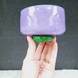 Firmado De Colección Odell '97 Estudio Arte Vidrio Púrpura Verde Base Cuenco 4 "x 3.25"  - Imagen 1 de 8