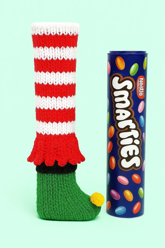AYRSHIRE KNITS Knitting Pattern Elf Design Elves Christmas Chocolate tubes bags Smarties Choc