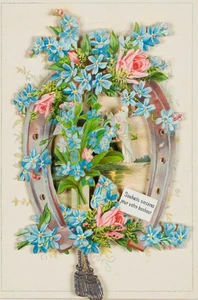 Glückwunschkarte mit Hufeisen, um 1900, Glückwunschbillet Unbekannt (19.Jhd) - Bild 1 von 4