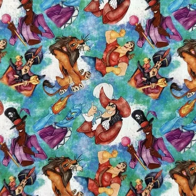 Disney Villains Hook Gaston Jafar Character Fabric Fat Quarter Poly Cotton - Image 1 of 3