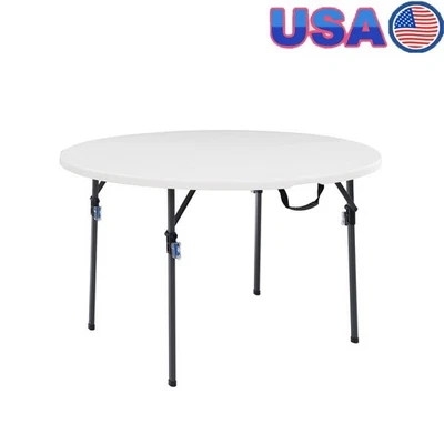 Folding Round Plastic Table Indoor Outdoor Portable Stain Resistant Easy Clean - Image 1 of 4