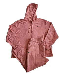 Lacoste Cotton Blend Tracksuit Full Zip Hoodie & Sweatpants Set Salmon Pink 3X - Picture 1 of 12