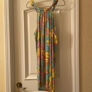 TRINA TURK Turquoise,yellow Floral Print Halter Midi Dress Sz XL - Picture 1 of 10