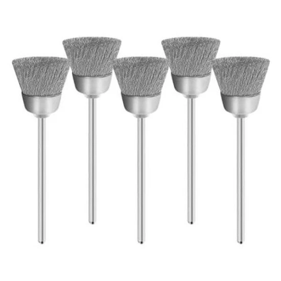 WZH SCHULTE 5x Stahldraht-Bürste [Ø 15 x 10 mm | Schaft 2,35 mm] für Dremel, Proxxon ...