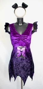 Purple Vampire Bat Lady Gothic Halloween Fancy Dress Uk 10-12 - Picture 1 of 6