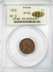 1922 NO D LINCOLN WHEAT CENT PENNY 1C PCGS & CAC CERTIFIED XF 45 EXTRA FINE (461 - Picture 1 of 4
