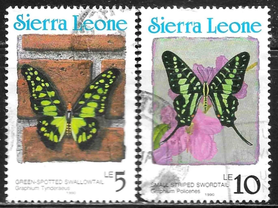 Sierra Leone Scott #1332E-F SG#1663-4 butterfly 100each used bulk lot-blue name - Image 1 of 1