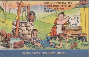 c1940s Fat Lady Washing Clothes While Man Asleep At The Well Comic PC 11141.3 - Picture 1 of 7