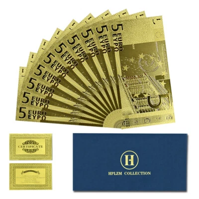 5 Euro Gold Foil Banknotes 10pcs in Envelope Collectibles Art Plastic Money - Image 1 of 4
