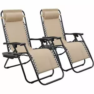 Zero Gravity Chair Camp Reclining Lounge Outdoor Lounge Patio Chair 2 Pack - Picture 1 of 12