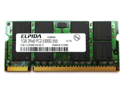 ELPIDA 1GB 2RX8 DDR2 SODIMM PC2-5300S LAPTOP MEMORY MODULE EBE11UD8AESA-6E-E - Image 1 of 2
