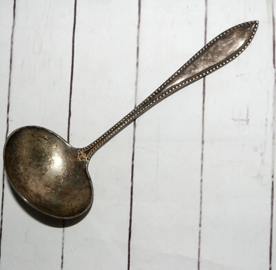 Antiguo cucharón de salsa 1847 Rogers Bros AI plato de plata utensilio para servir con cuentas de colección Foto 1 de 4