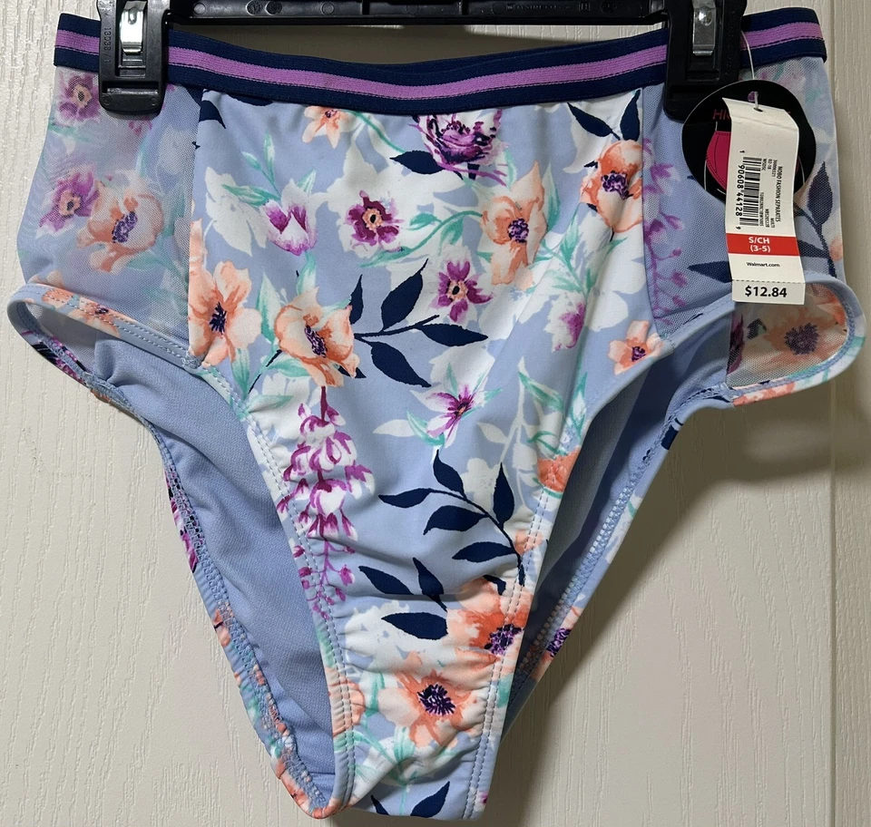 Parte inferior de natación de bikini con estampado floral cintura alta azul marino NOBO para mujer pequeña 3-5 nueva con etiquetas Foto 1 de 4