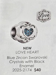 đź’–Chamilia LOVE HEART Blue Zircon Swarovski Crystals & Sterling Bead 2025-2174 - Picture 1 of 7