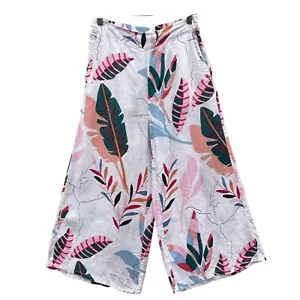 Pantaloni Cynthia Rowley 100% lino stampa tropicale gamba larga crop taglia media - Foto 1 di 8