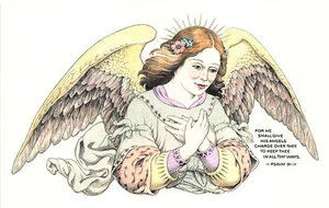 Flying Rabbit Sandy Waters Angel Psalm 91:11 Samantha Carol Smith 1994 Postcard - Picture 1 of 2