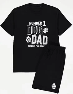 Mens Black Number ‘No 1 Dog Dad Totally Paw-Some’ Short Pyjamas Size S M L - Picture 1 of 3